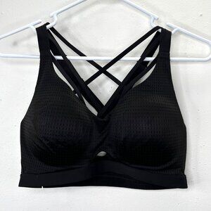 VSX Victorias Secret Sport Bra 36C Black Strappy Back Padded Perforated Wireless